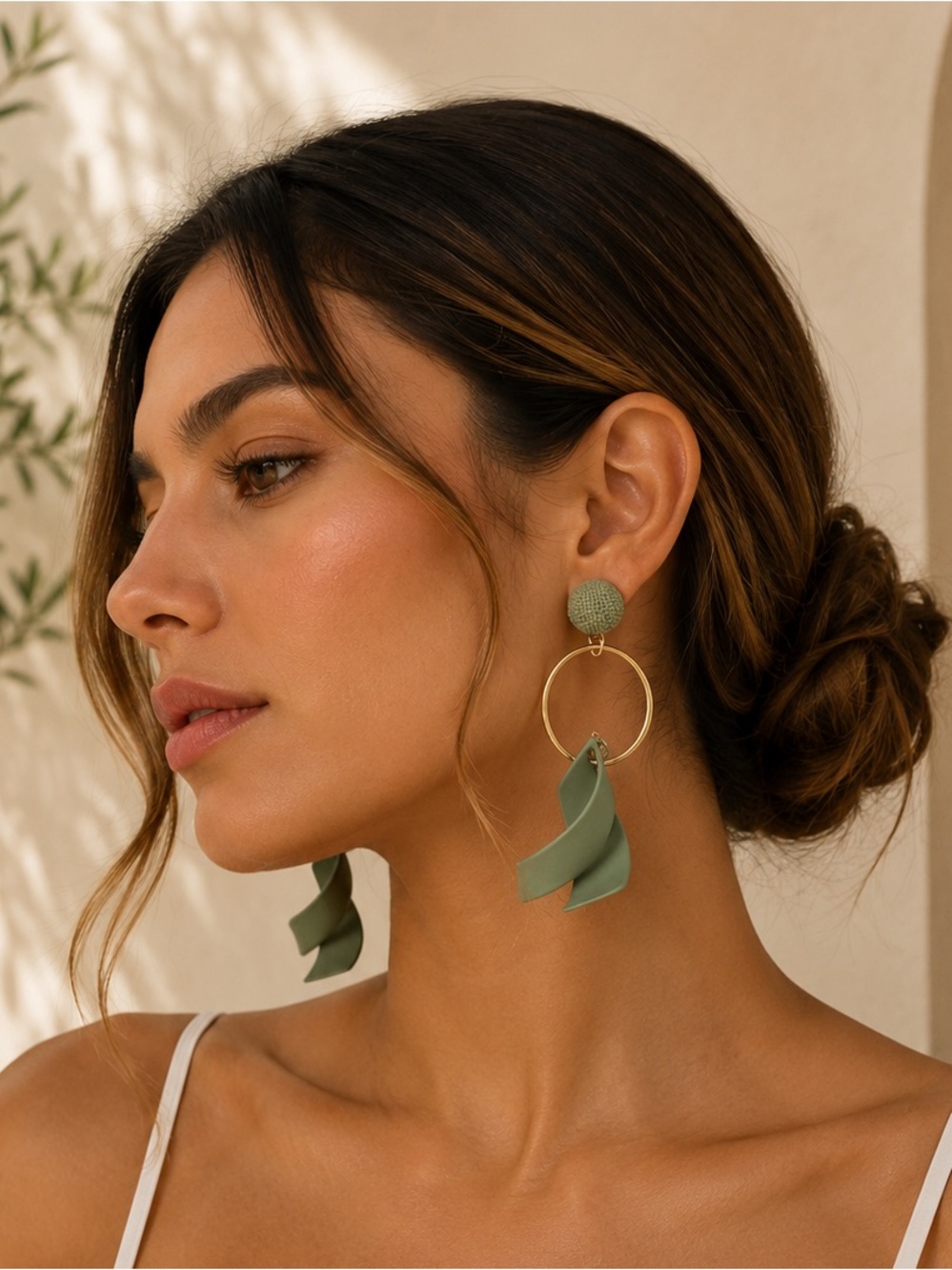 Green Dangle Hoop Earrings - Women Jewelry
